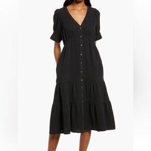 Madewell Lightspun Tiered Button Front Midi Dress – Size 6 – Black